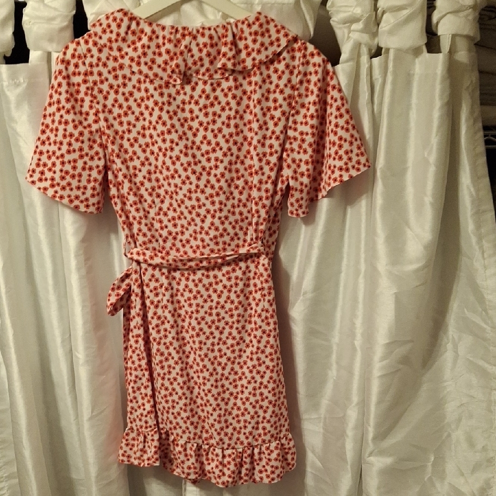 Topshop Red and White Floral Wrap Mini Dress 10 - Picture 11 of 12